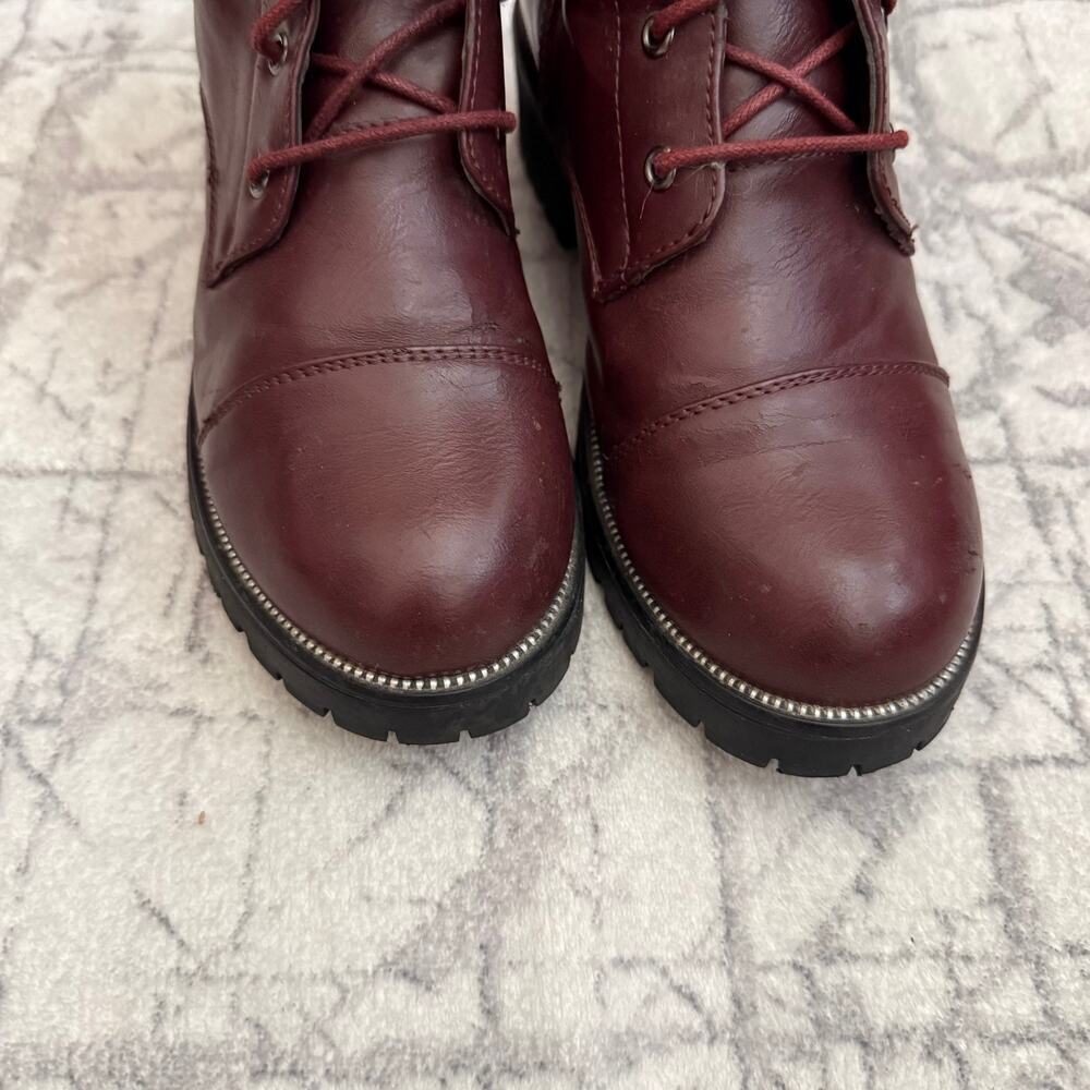 Burgundy Oxblood Lace Up Combat Boots Size 8 Chunky Lug Sole Block Heel - Picture 5 of 6